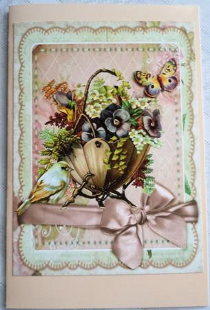 Vintage Basket of Flowers, with Little Bird and Bow A4 by Sharon Wilson