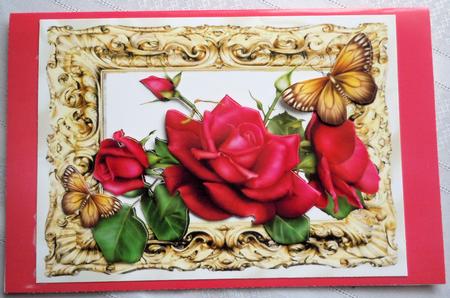 Celebration Pink Roses & Butterflies in Ornate Frame A4 by Sharon Wilson