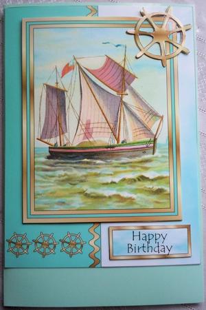 Sailing in Aqua and Gold - Mens Card Front by Sharon Wilson