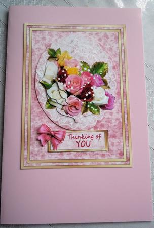 Rose Bouquet and Lace on Pink and Gold - Card Front/topper by Sharon Wilson