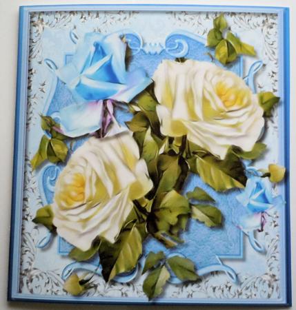 Beautiful Roses on Blue Filagree Plaque  by Sharon Wilson