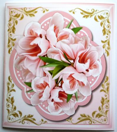 8x8 Pink Flowers in a Quadrefoil Frame by Sharon Wilson