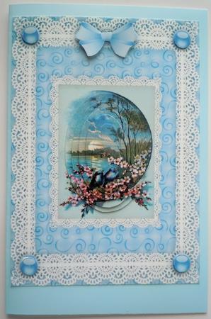 Bluebirds, Blossoms 'n Lace Pyramid Card Front by Sharon Wilson