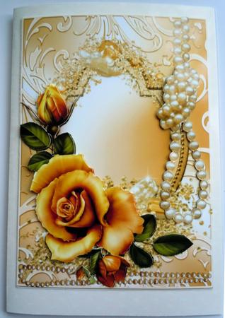 Gold Rose, Pearls & Shimmering Frame by Sharon Wilson