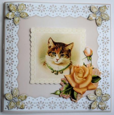 Bejewelled Flower and Lace Square Card Front in Chocolate by Sharon Wilson