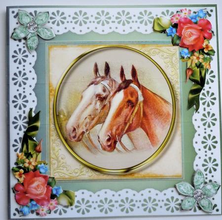Bejewelled Flower and Lace Square Card Front in Green by Sharon Wilson