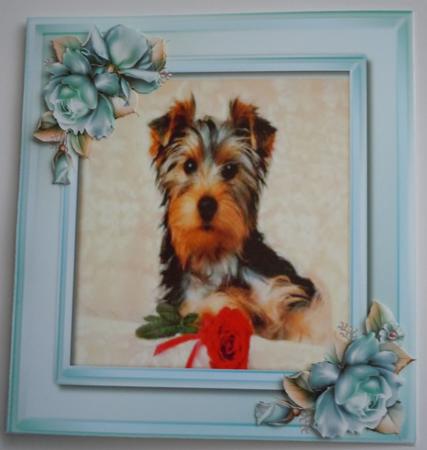 Cute Yorkie and Rroses  by Sharon Wilson
