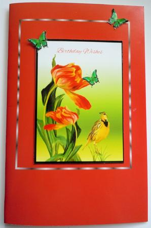 Birthday Card Topper with Bird and Flowers by Sharon Wilson