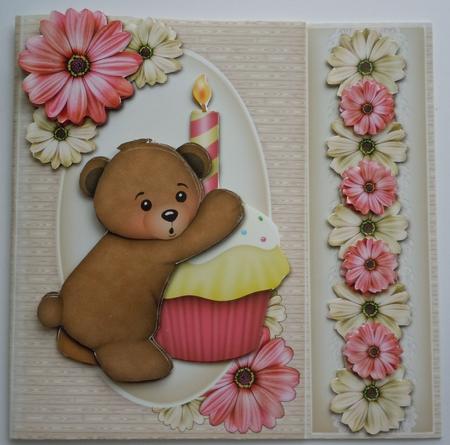 Bear with Cupcake Asymmetric Fold Card Kit by Sharon Wilson