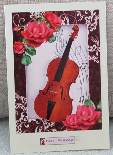 Beautiful Hot Pink Roses with Violin A4 by Linda Wright