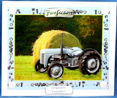 Ferguson Vintage Tractor - Card Topper with Decoupage by Linda Wright