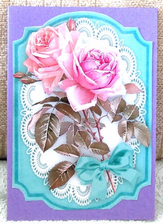 4 Lovely Roses Toppers on Lace  by Linda Wright
