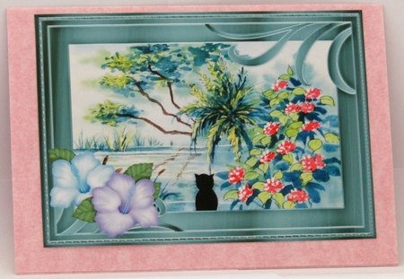 2 A5 card toppers Autumn Mists and Cat by the pond by Linda Wright