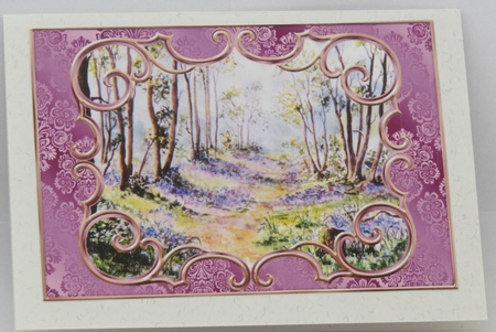 2 A5 Card toppers. Bluebell Wood and Cat by the Door by Linda Wright