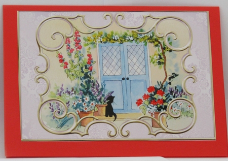 2 A5 Card toppers. Bluebell Wood and Cat by the Door by Linda Wright