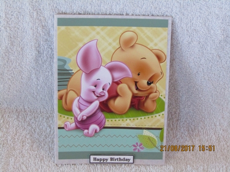 Baby Winnie the Pooh and Piglet A5 Quick Card by Linda Wright