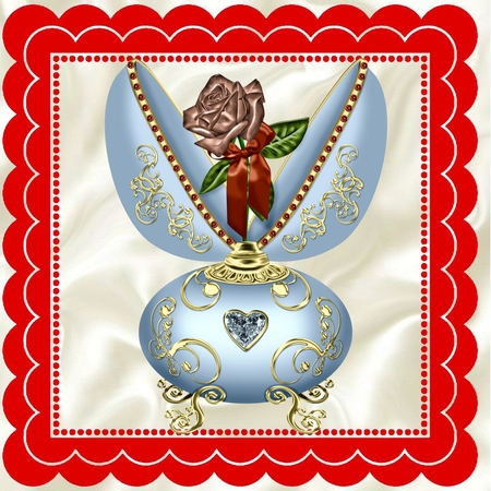 scalloped red and satin 8x8 frame with topper & tags by Linda Wright