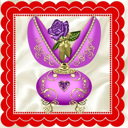 scalloped red and satin 8x8 frame with topper & tags by Linda Wright