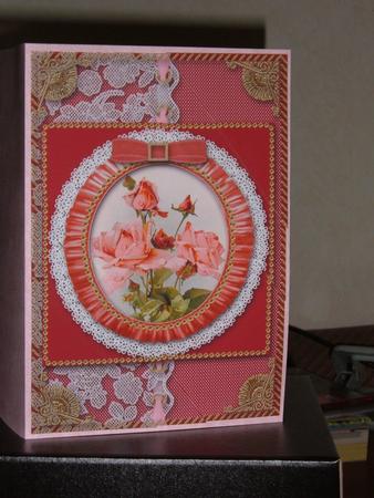 Pink Roses 2 Ruffle Duo Corner A5 Stacker by Linda Wright