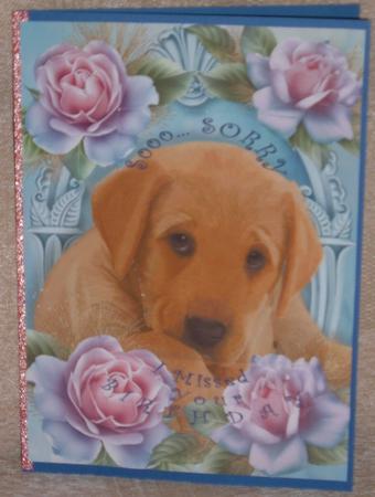 Gorgeous Labrador Puppy in Blue Roses by Linda Wright
