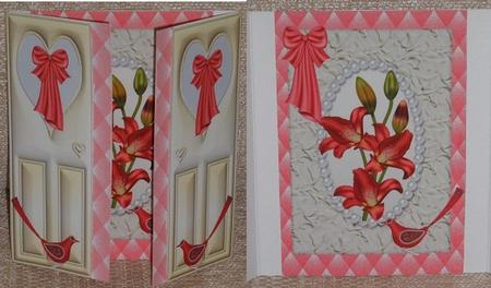 Red Lily in Pearl Frame with Little Bird, Gatefold by Linda Wright