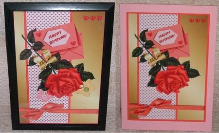 Peach Rose with Envelope Birthday A4 by Linda Wright