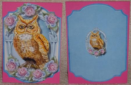 Print, Cut, and Fold, Beautiful Owl and Frosted Roses  by Linda Wright