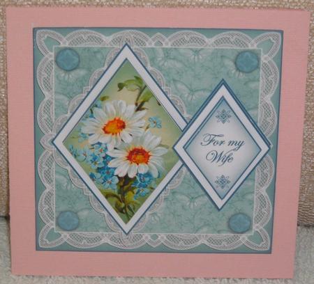 Teal Daisies My Wife 7in Double Diamond Topper by Linda Wright