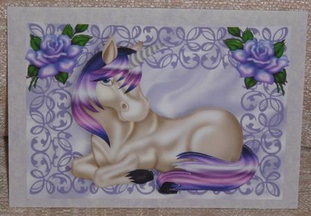 Pretty Unicorn with Purple Roses by Linda Wright