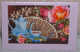 Tea Time with Fan & Romantica Roses Oval Pyramid by Linda Wright