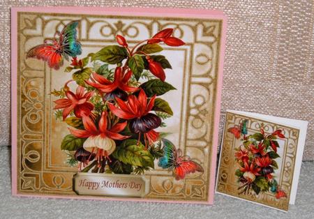 Pretty Fuchsia with Butterflies in Ornate Frame 8x8 by Linda Wright