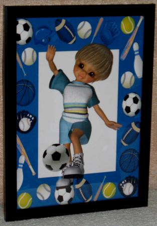 Blue Sports Frame with Boy Footballer A4 by Linda Wright