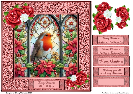 10 Stained glass Christmas robin background kit by Shirley Thompson