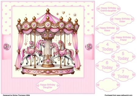 PINK, CAROUSEL, PONY, CLIPART, SUBLIMATION, CARDS,GIRLS, PARTY by Shirley Thompson