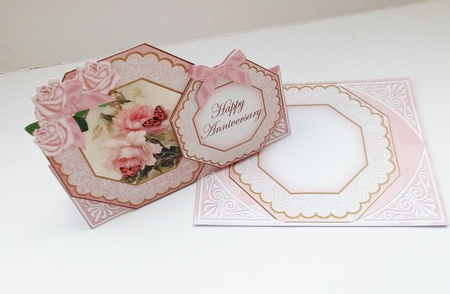 Pink Rose Happy Anniversary Double Octagon Card Kit by Shirley Thompson