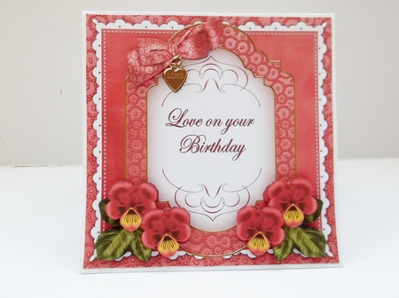 Red Pansy Love on Birthday Fancy 7in Decoupage Topper by Shirley Thompson