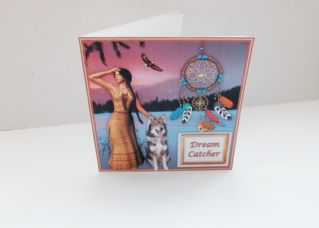  Native American Girl, Wolf & Dream Catcher - 6 x 6 Card Topper & Sentiments by Shirley Thompson
