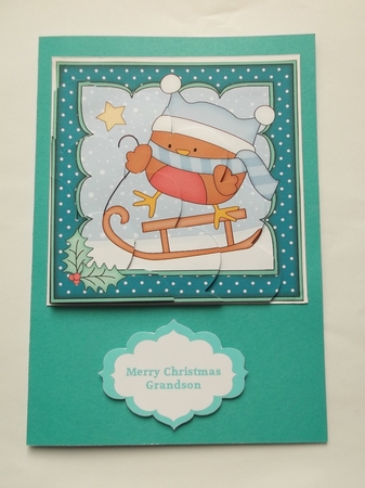 Christmas Sledging Bobbin Robin Shell Edged Corner Stacker by Shirley Thompson