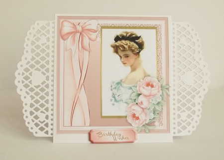 Beautiful Pink roses and Vintage Lady by Shirley Thompson
