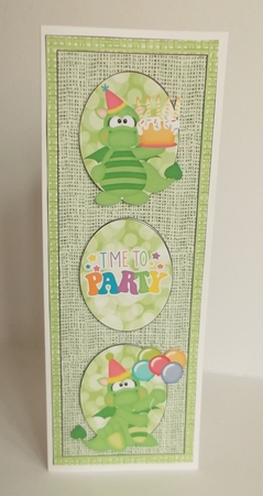 Time to party dragons triple oval card front 2 by Shirley Thompson