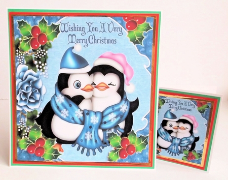 Wishing you a very merry christmas cute penguins 8x8 by Shirley Thompson