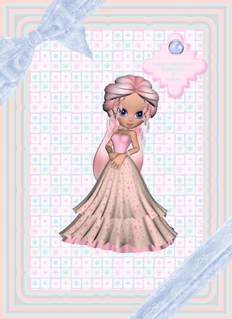 Cute Cookie Character Girl in a Pink Gown Poser Graphics  by Shirley Thompson