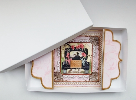 Just Married Car 1 Lace Bracket Wrap Card by Shirley Thompson