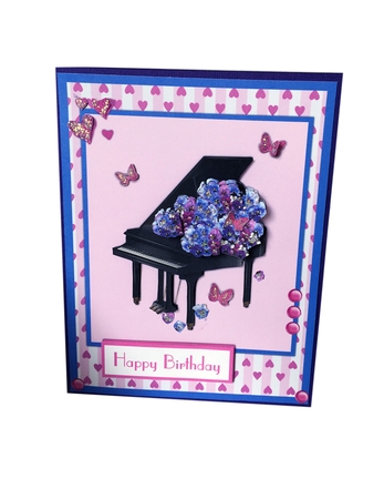 Birthday greeting card also for Mothers day with piano and flowers by Debbie Bastian
