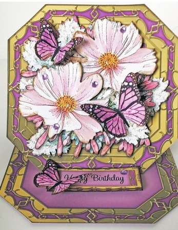 3D Easel Card Mini Kit - Butterfly & Flowers on Octagonal Gold Frame by Debbie Bastian