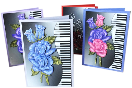 4 Quick Cards Music & Beautiful Roses  by Debbie Bastian