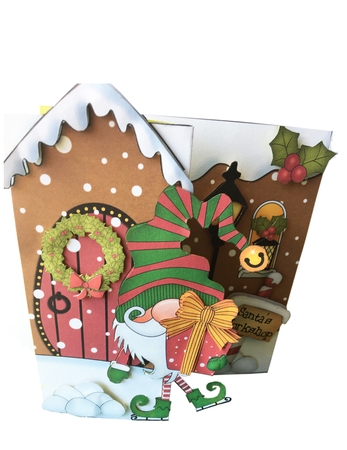 3D Shaped No-Hole Fold Back Christmas Card Mini Kit - Gnome Gnanazz is Ice Skating by Debbie Bastian