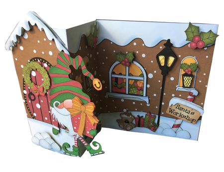 3D Shaped No-Hole Fold Back Christmas Card Mini Kit - Gnome Gnanazz is Ice Skating by Debbie Bastian