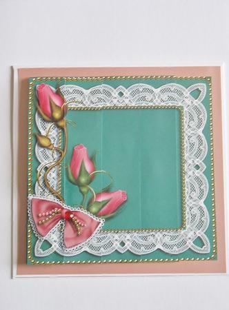 Teal Pink Rosebuds One Edge Side Stacker by Margaret Gordon