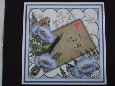 Pale Blue Poppy Thank You Ink Saver 8in Decoupage Topper by Margaret Gordon